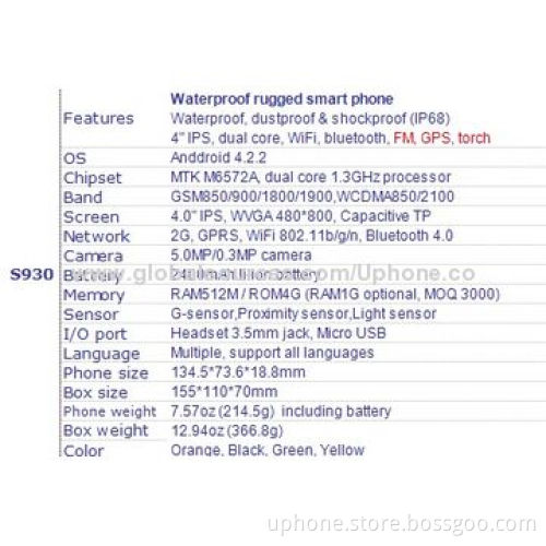3G Anti-water Smart Dual-SIM Phone with Dual-core, OEM Orders Welcomed